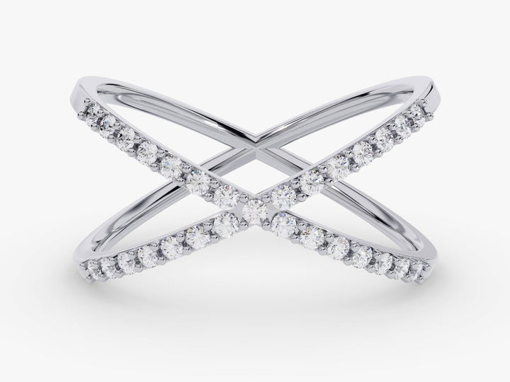 Round diamond band stacked with engagement ring