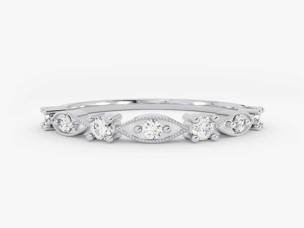 Round diamond band stacked with engagement ring