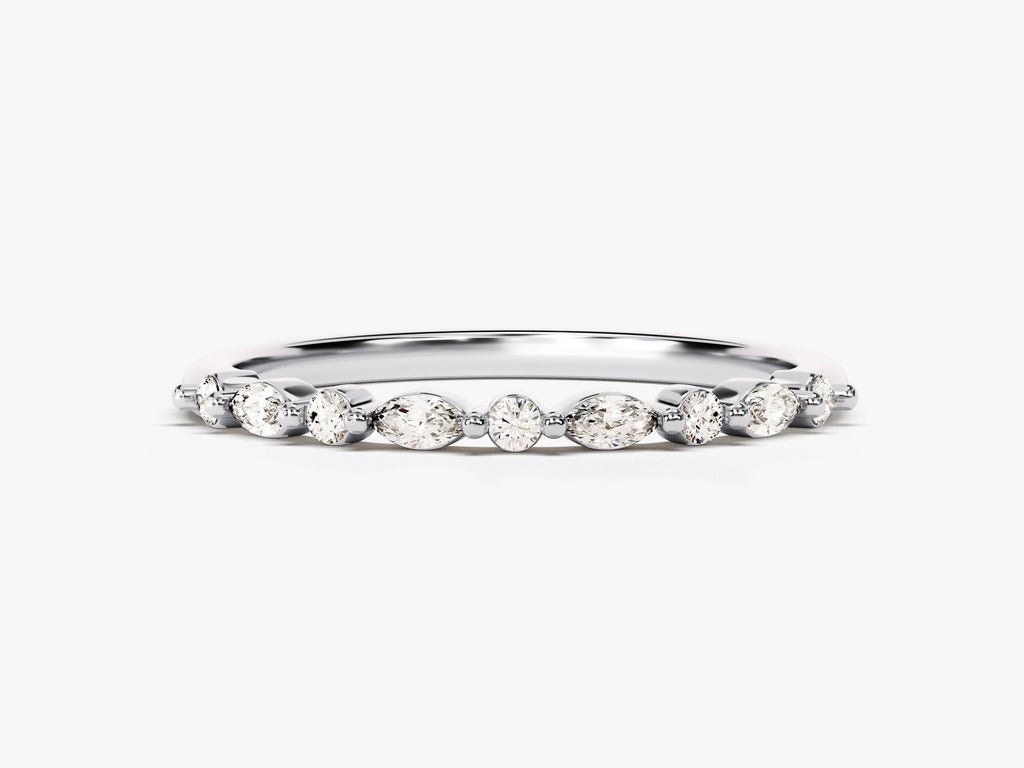 Marquise & Round Brilliant diamond band stacked with engagement ring