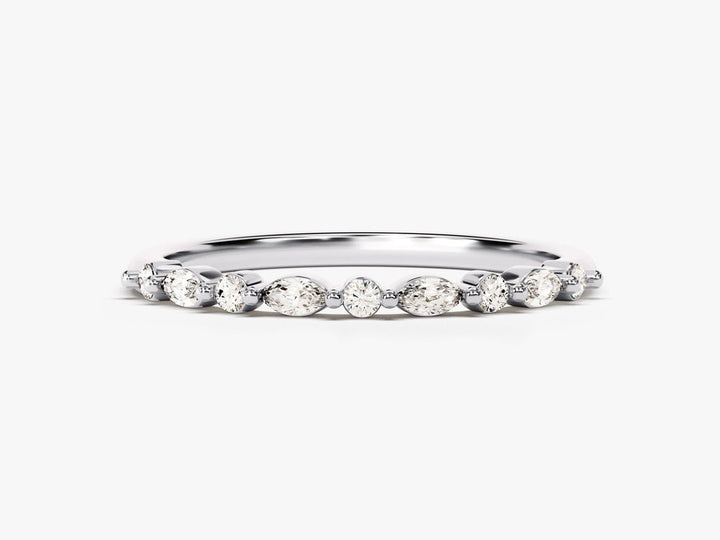 Marquise & Round Brilliant diamond band stacked with engagement ring