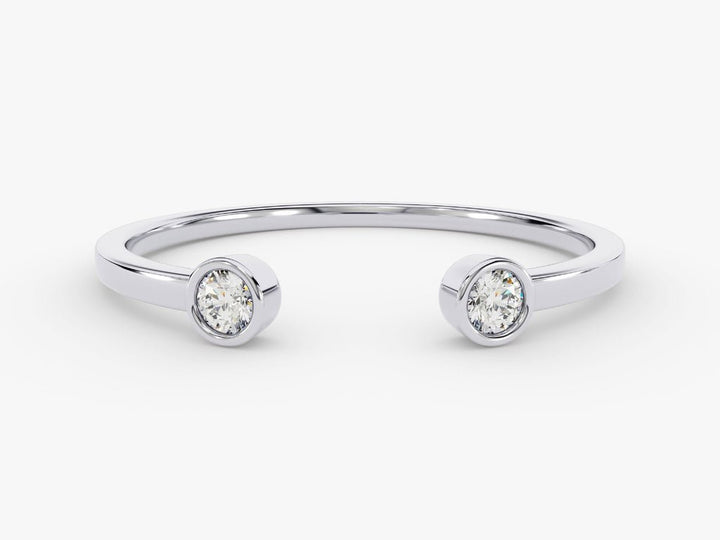 Round diamond band stacked with engagement ring