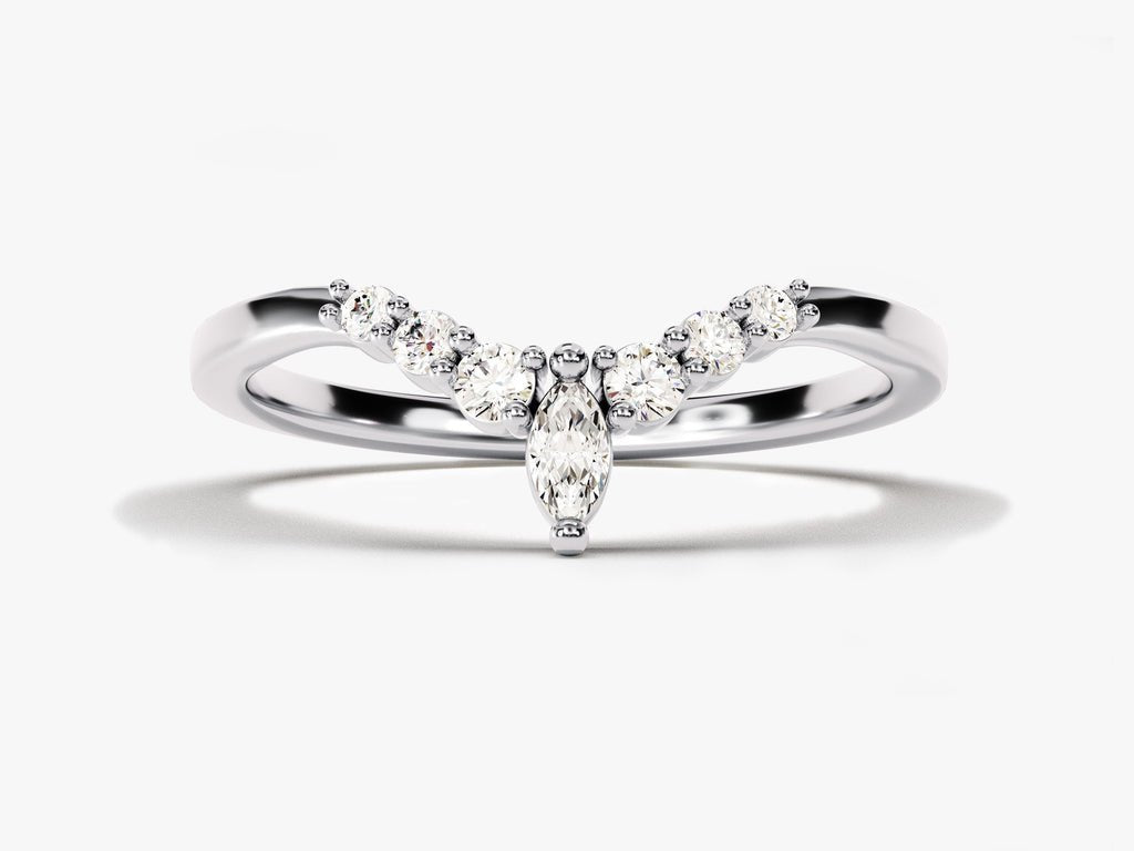 Marquise & Round Brilliant diamond band stacked with engagement ring
