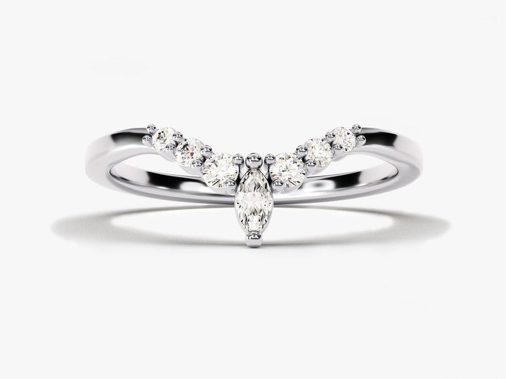 Marquise & Round Brilliant diamond band stacked with engagement ring
