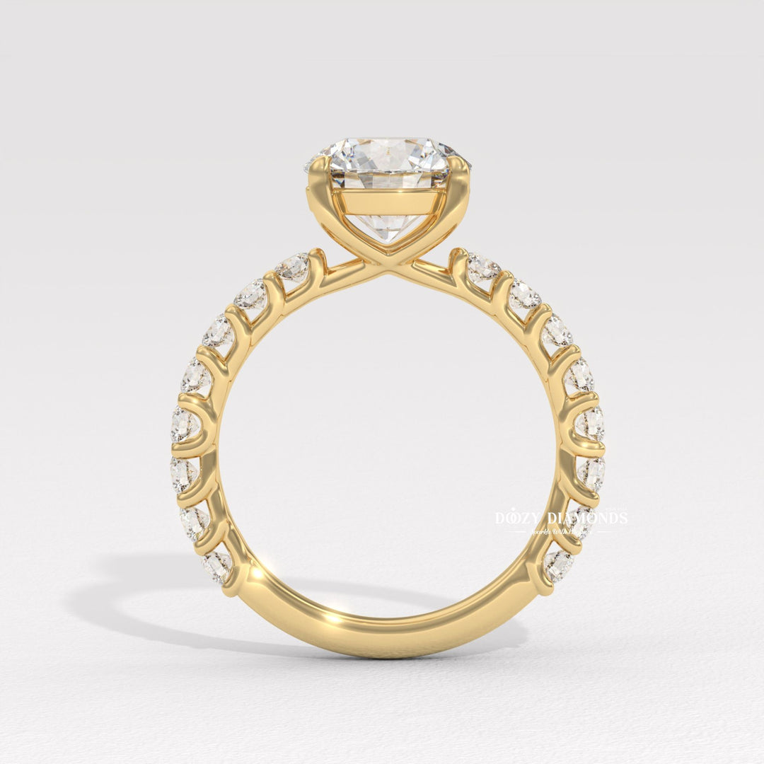 Round cut diamond ring worn on hand