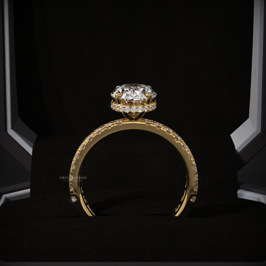 2.50ct Oval Hidden Halo Lab Grown Engagement Ring with Bubble Wedding Band