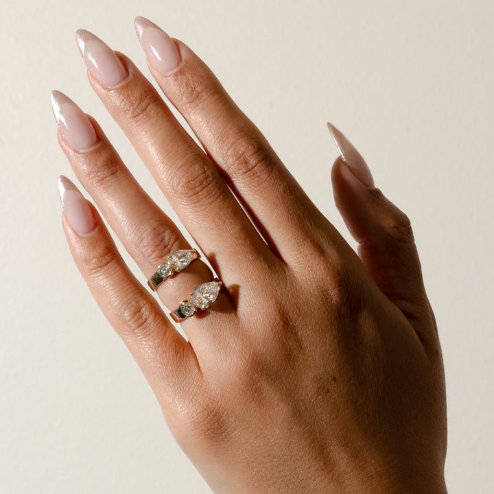 1.90CT Round & Pear E - VS Lab Grown Two Stone Diamond Ring With Curved Band - Doozy Diamonds