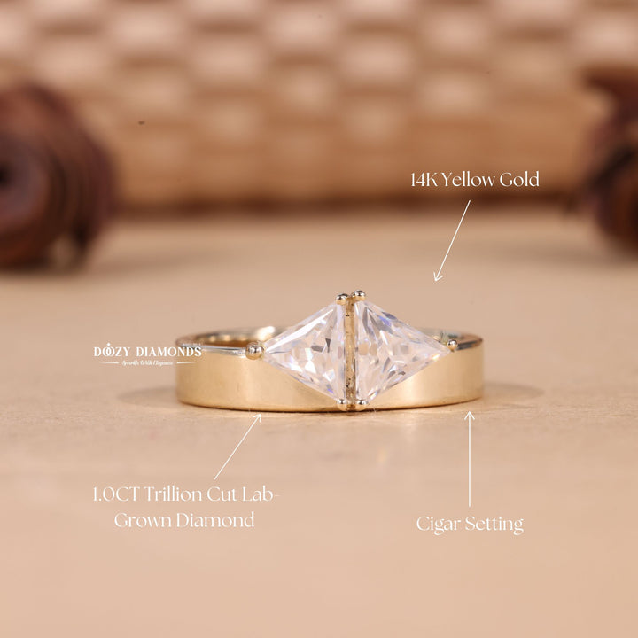 Toi et moi solitaire diamond ring displayed on jewelry stand
