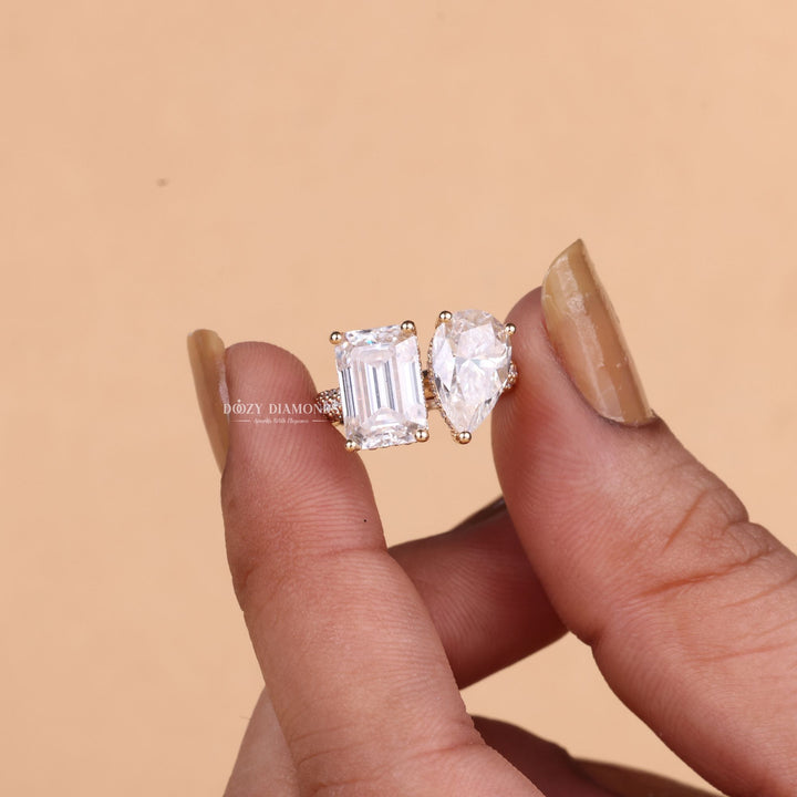 Pear pave engagement ring close-up highlighting diamond sparkle