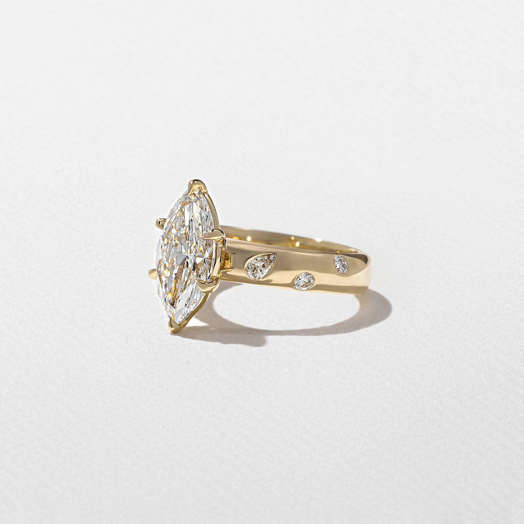 1.50CT Marquise E - VS Lab Grown Thick Diamond Ring With Curved Pave Band - Doozy Diamonds