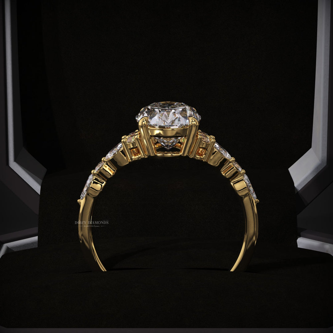 Unboxing view of oval cut pave diamond engagement ring