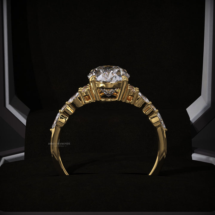 Unboxing view of oval cut pave diamond engagement ring