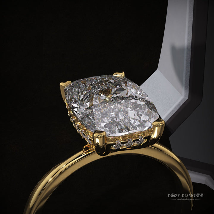 Cushion hidden halo lab grown diamond ring in jewelry gift box