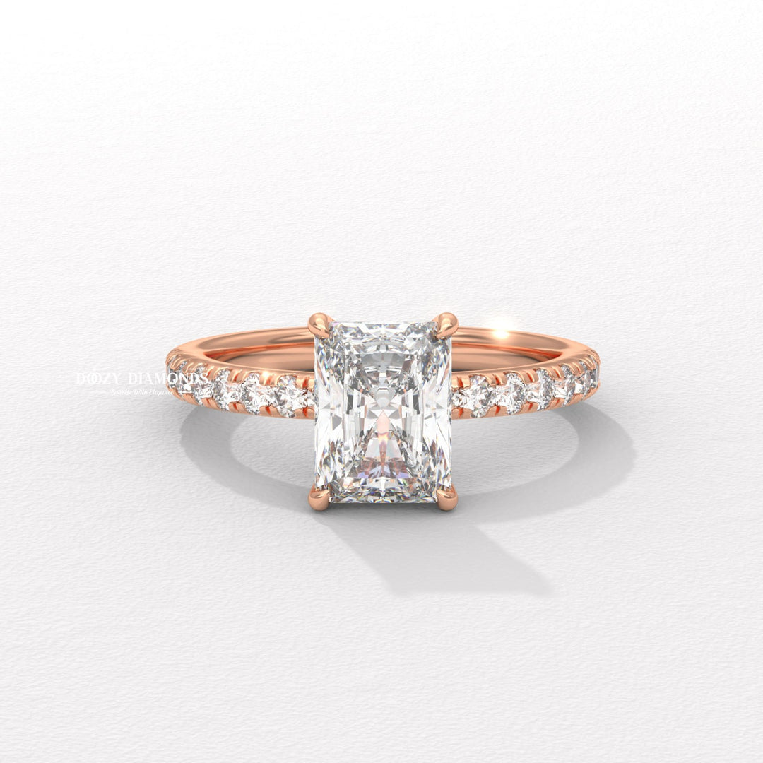 Handcrafted radiant cut solitaire lab grown diamond engagement ring