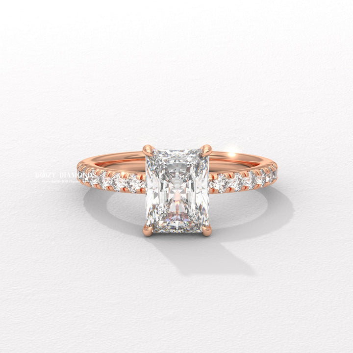 Handcrafted radiant cut solitaire lab grown diamond engagement ring