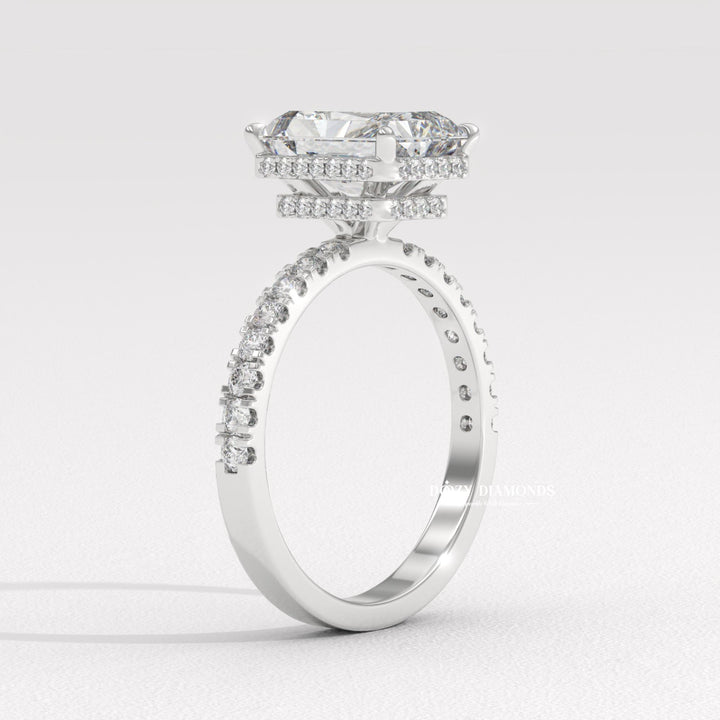Radiant halo engagement ring with certified lab grown diamond