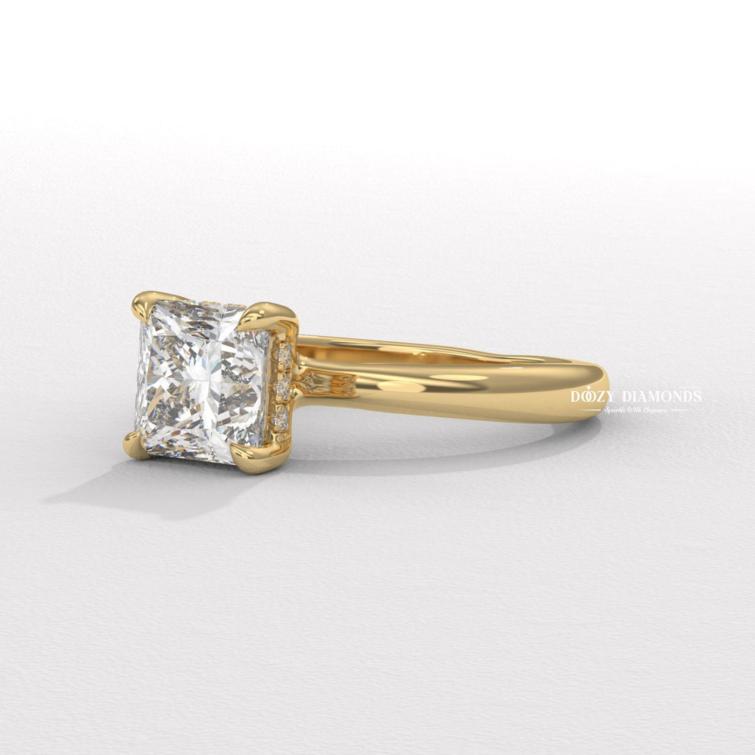Princess cut solitaire engagement ring with IGI certified center diamond