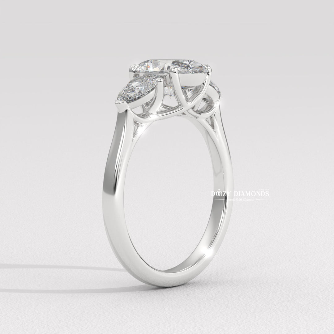 Oval cut engagement ring side view showing band detail