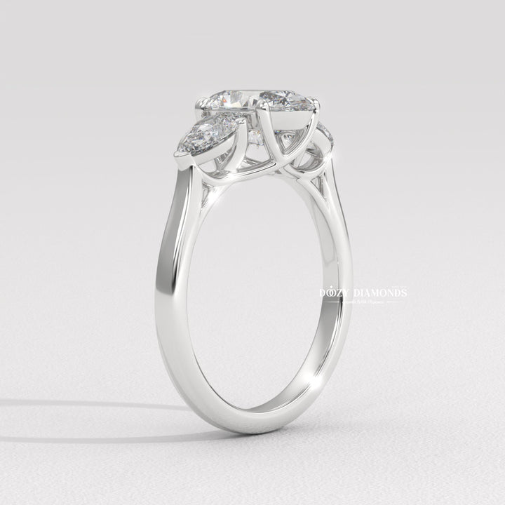 Oval cut engagement ring side view showing band detail