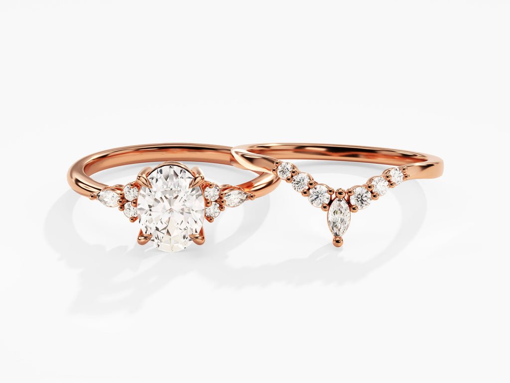 1.50CT Oval Cut Cluster F - VS Lab Grown Diamond Engagement Ring Set - Doozy Diamonds