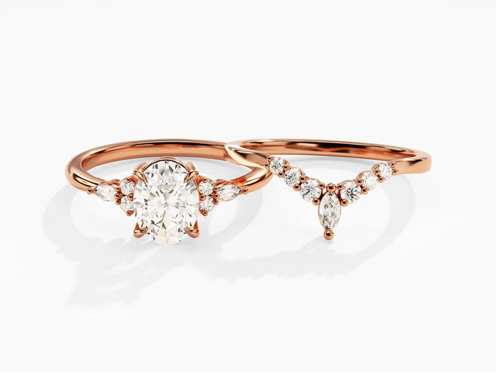 1.50CT Oval Cut Cluster F - VS Lab Grown Diamond Engagement Ring Set - Doozy Diamonds