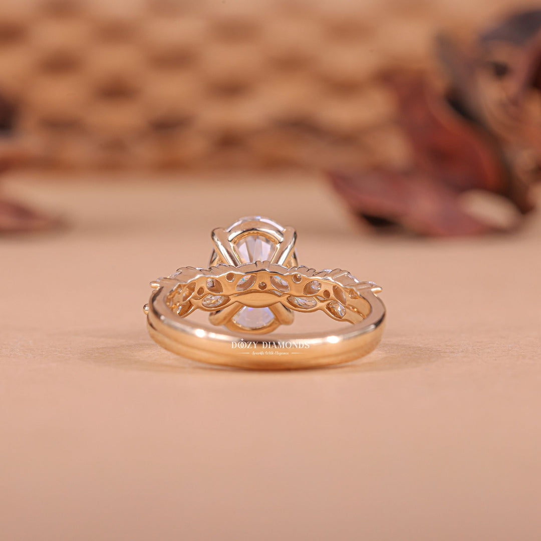 2.0CT Oval Cut EF - VS1 Lab Grown Pave Diamond Ring with Half Eternity Band - Doozy Diamonds