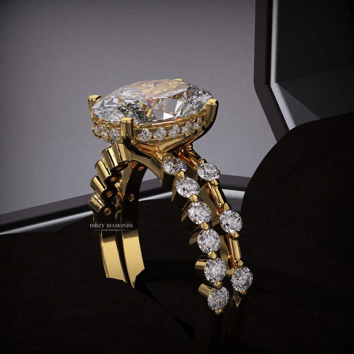 2.50ct Oval Lab Grown Pave Engagement Ring & Distance Pave Wedding Band
