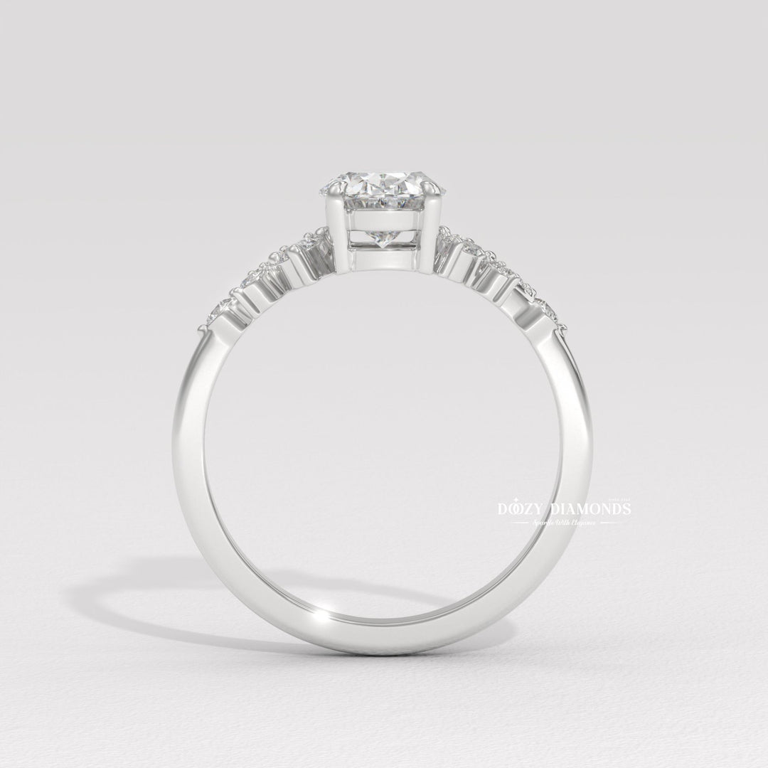 Oval cluster engagement ring with IGI certificate and packaging