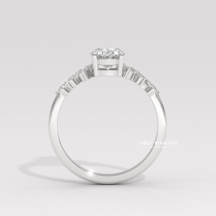 Oval cluster engagement ring with IGI certificate and packaging