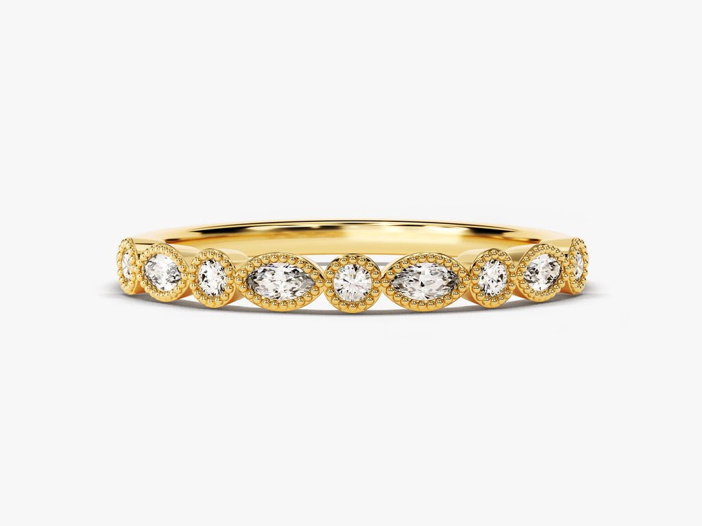 Round Marquise round marquise diamond wedding band front view