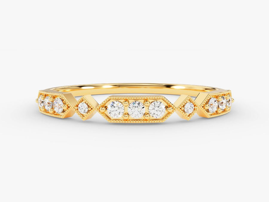 Round round diamond wedding band front view