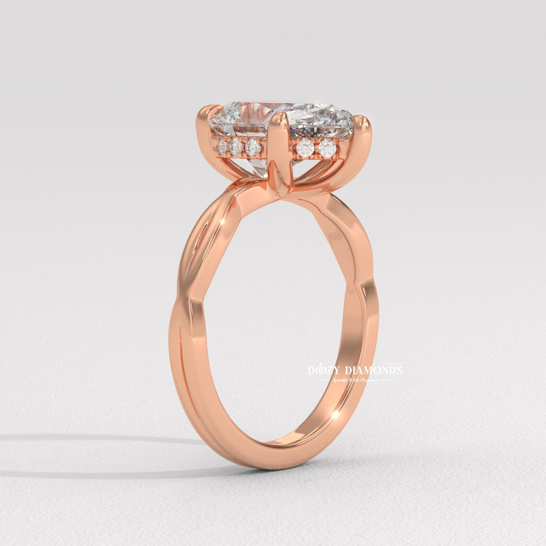 Profile view of pear cut solitaire engagement ring band