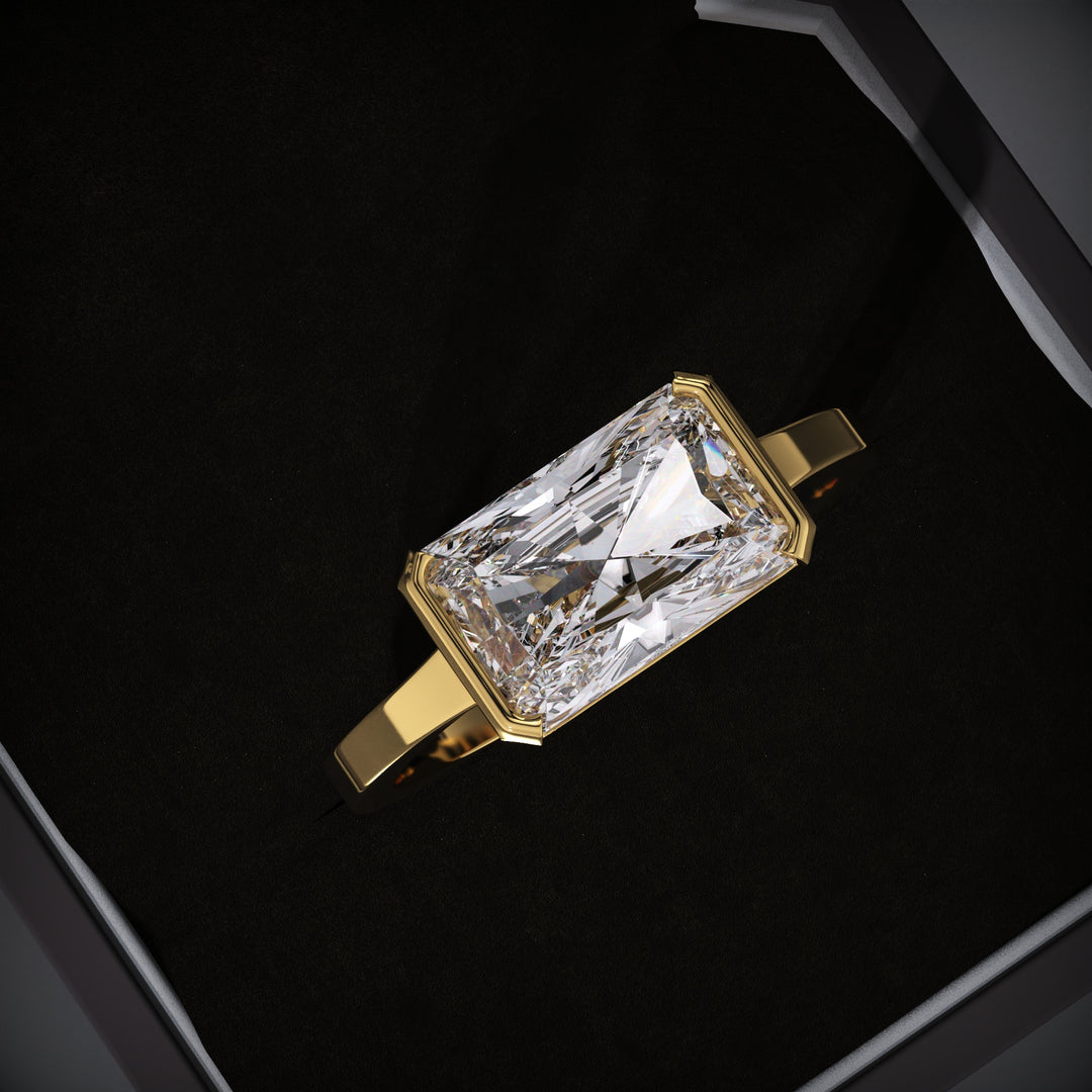 Radiant east west lab grown diamond engagement ring for sale