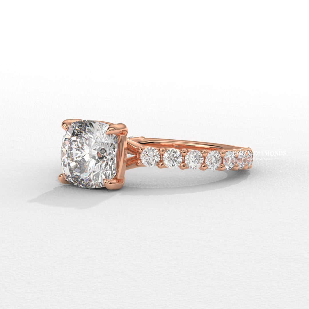 Handcrafted cushion cut solitaire lab grown diamond engagement ring