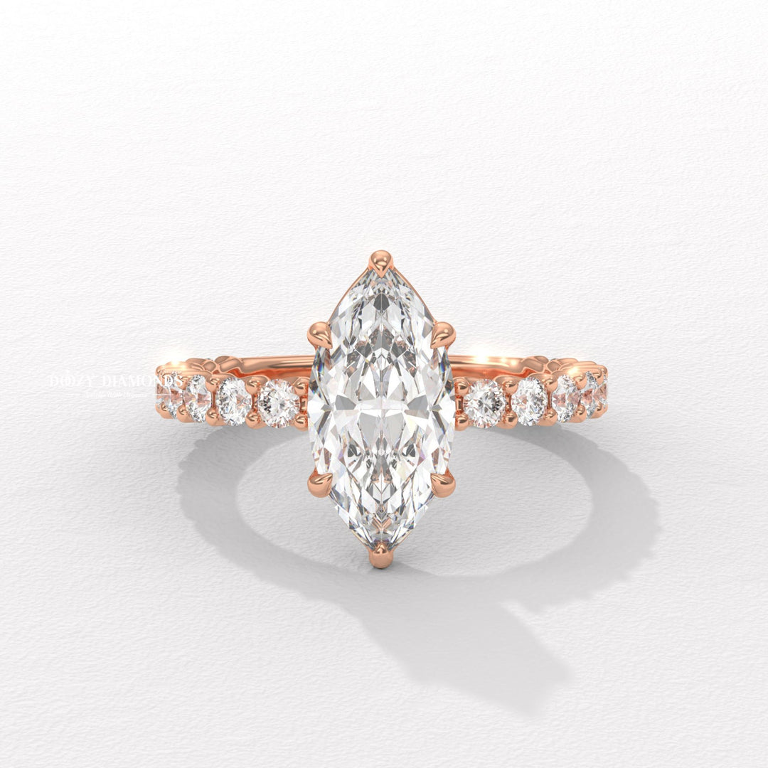 Marquise cut diamond ring worn on hand