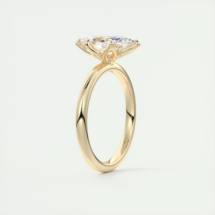 Top-down view of marquise cut solitaire engagement ring