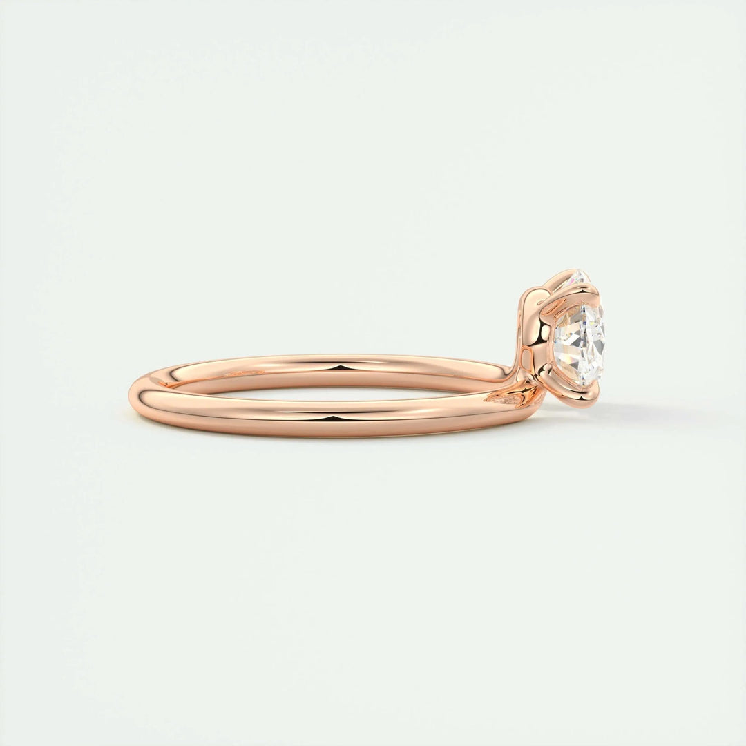 Oval cut engagement ring side view showing band detail