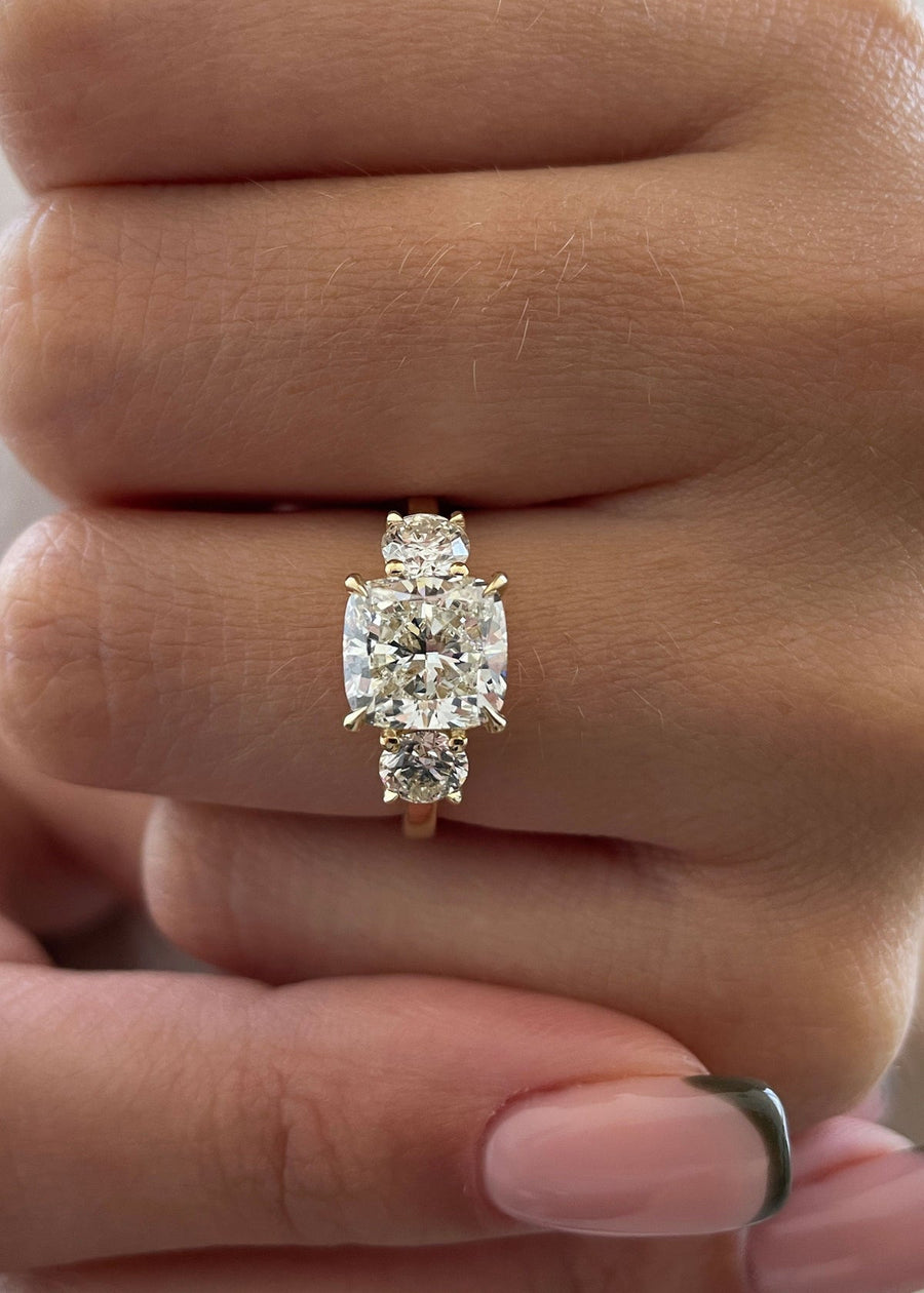 Buy 2.6CT cushion three stone lab grown diamond engagement ring online