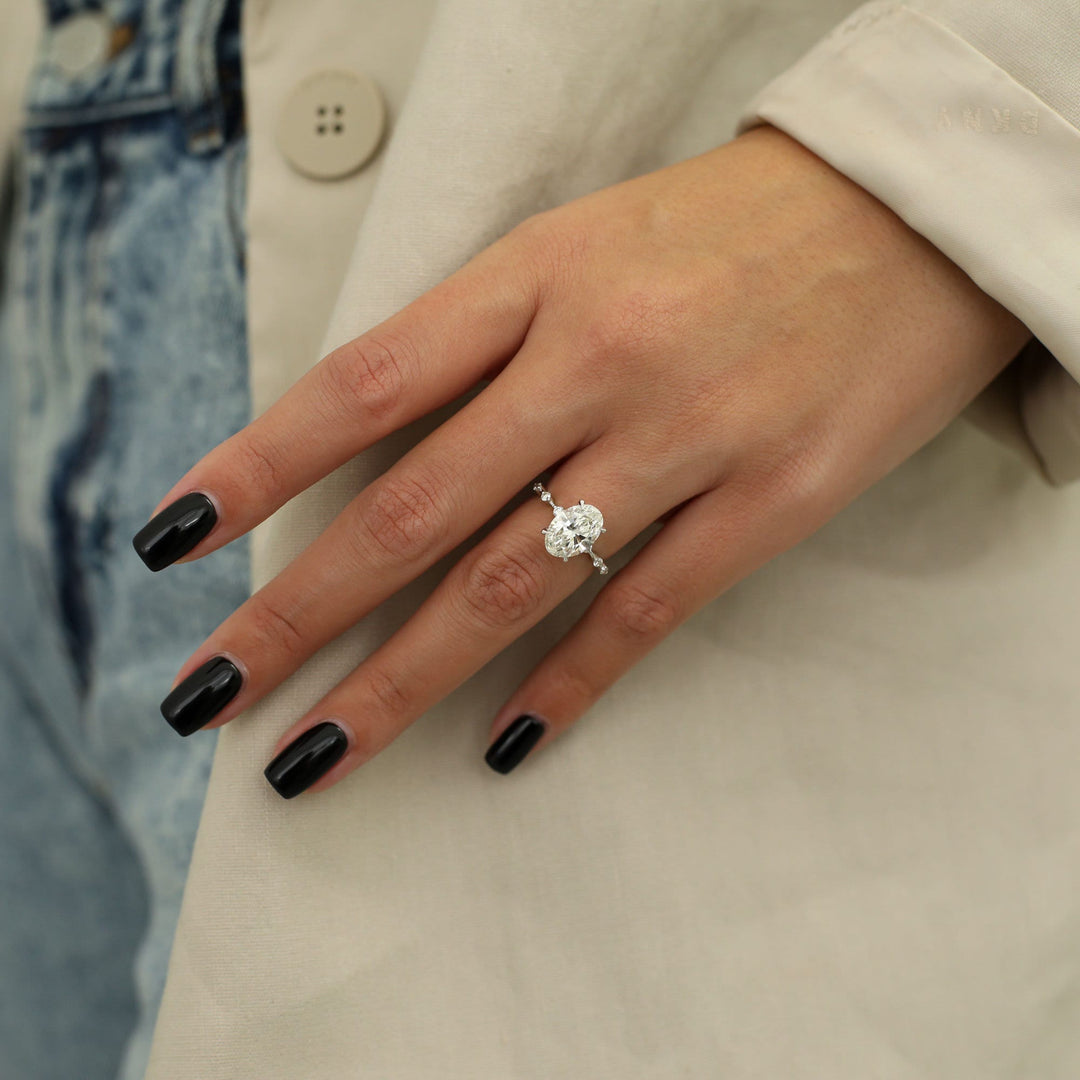Buy oval cut pave diamond engagement ring with free shipping