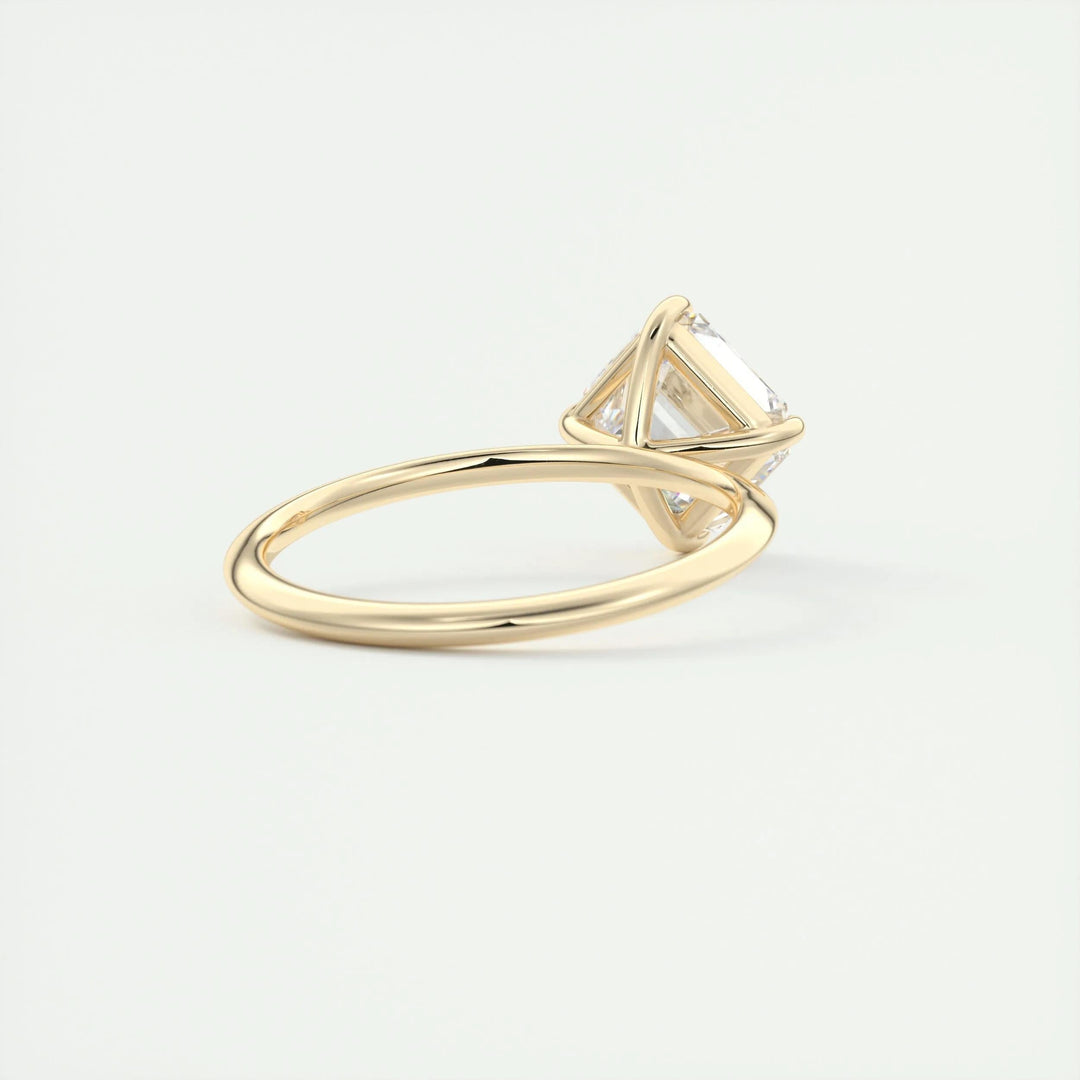 Asscher solitaire engagement ring viewed from the side