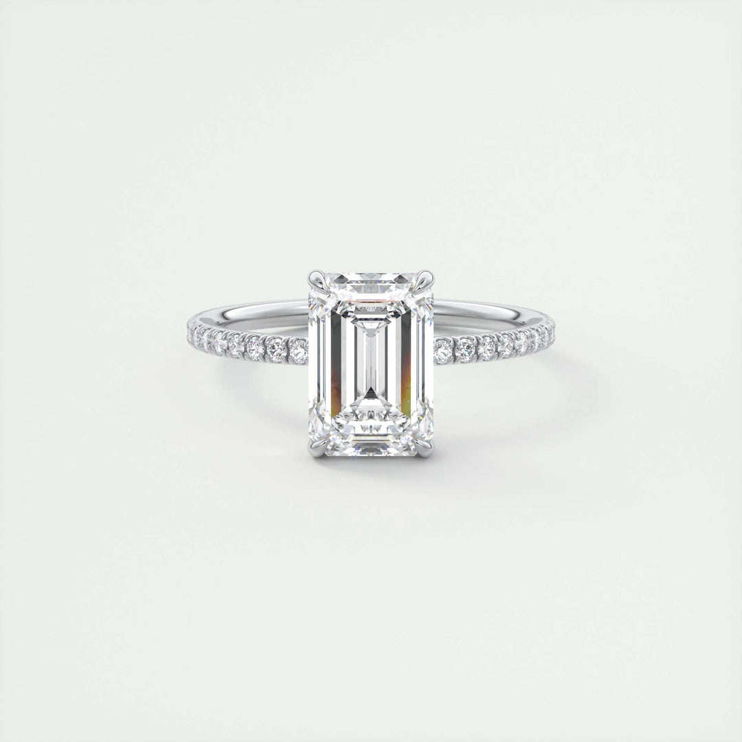 2CT emerald pave lab grown diamond engagement ring for sale