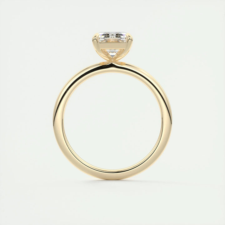 Profile view of emerald cut solitaire engagement ring band