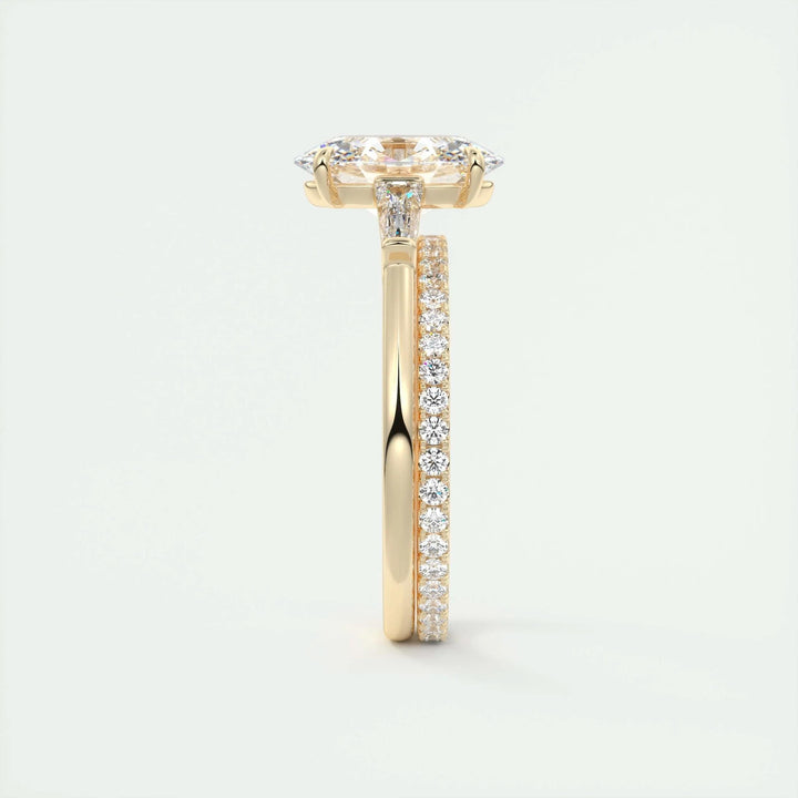 Oval three stone engagement ring with certified lab grown diamond