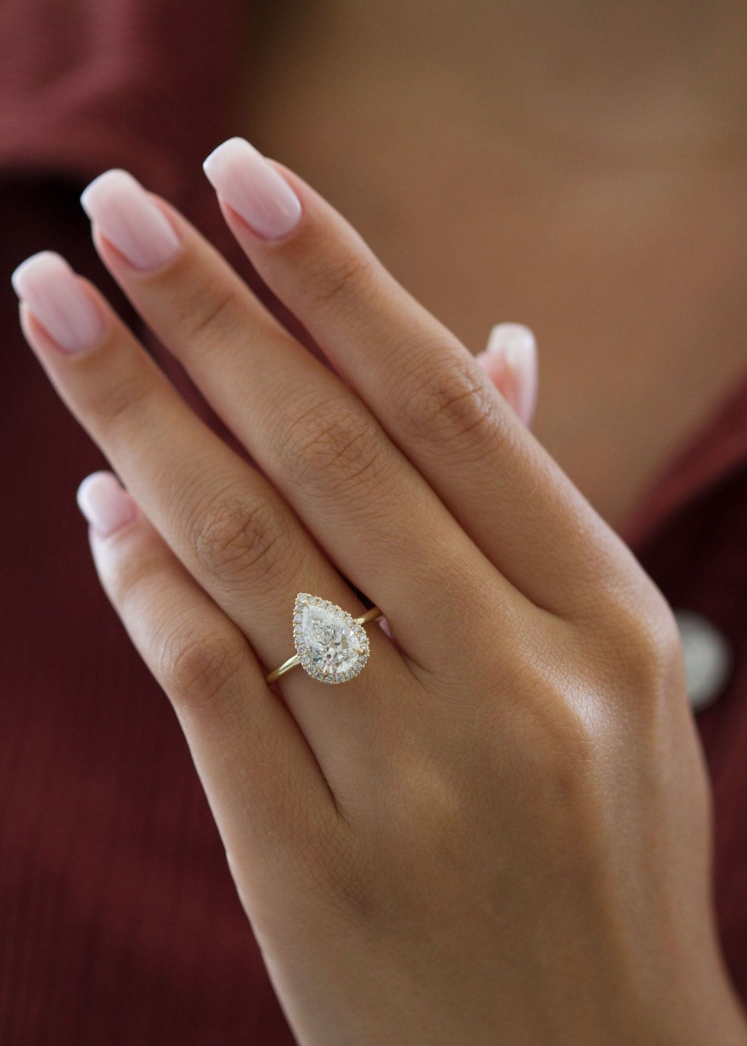Buy 2CT pear halo lab grown diamond engagement ring online