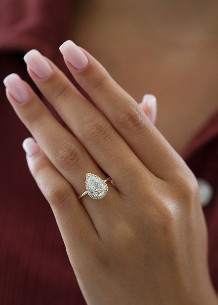Buy 2CT pear halo lab grown diamond engagement ring online