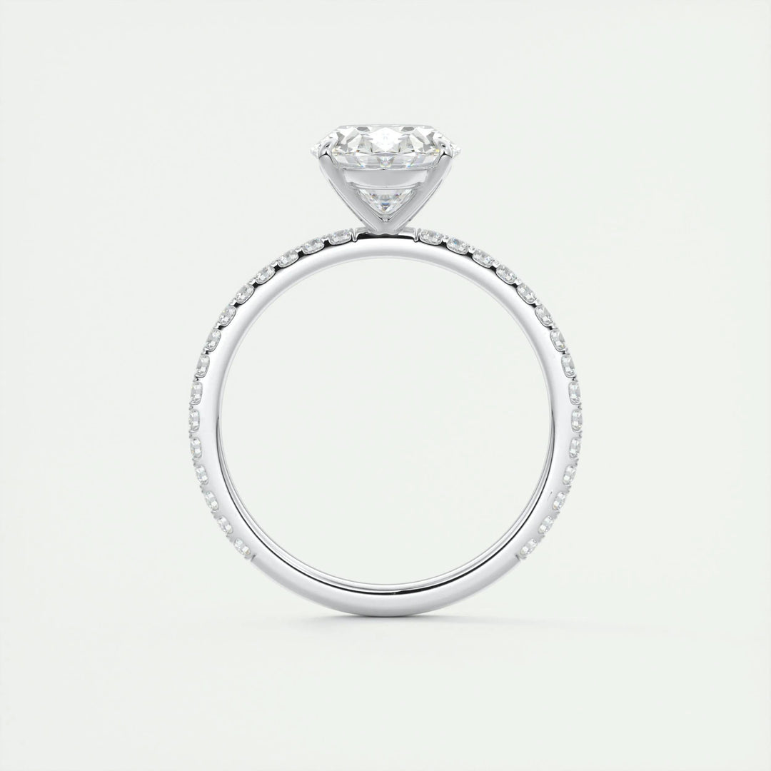 Side angle of oval pave diamond engagement ring