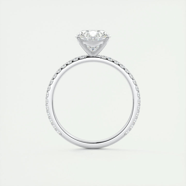 Side angle of oval pave diamond engagement ring