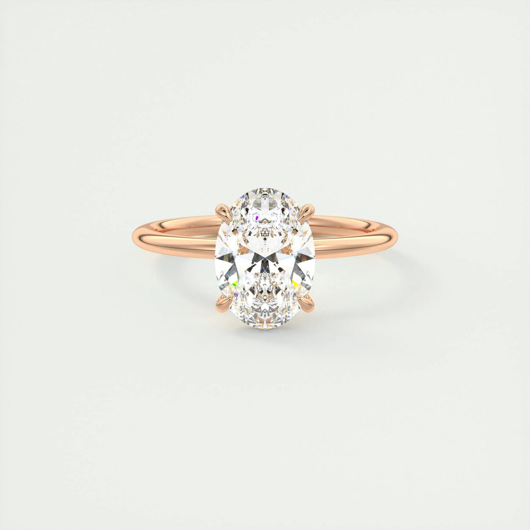 Oval solitaire ring set with an IGI graded diamond