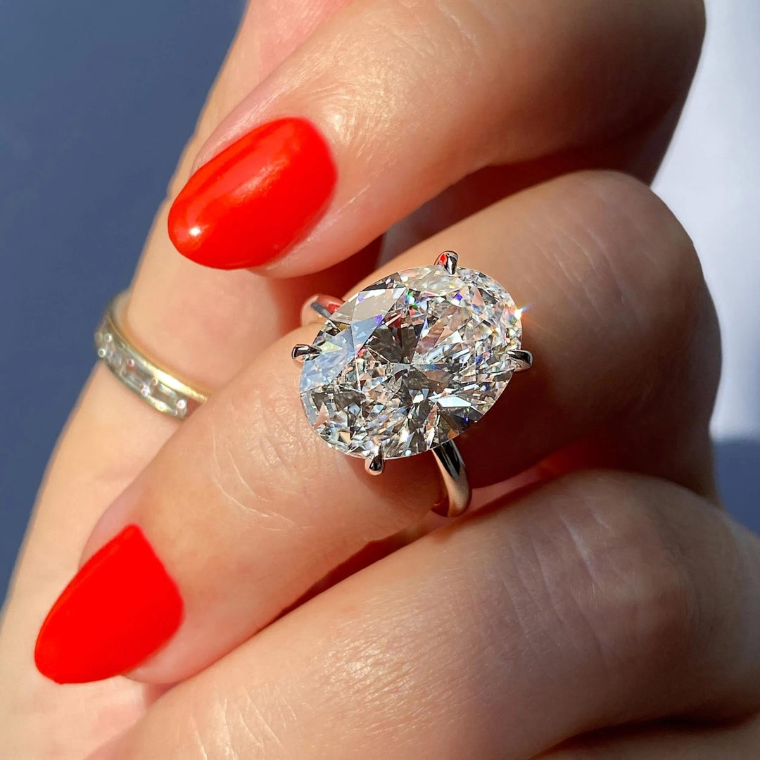 Oval solitaire lab grown diamond ring in jewelry gift box