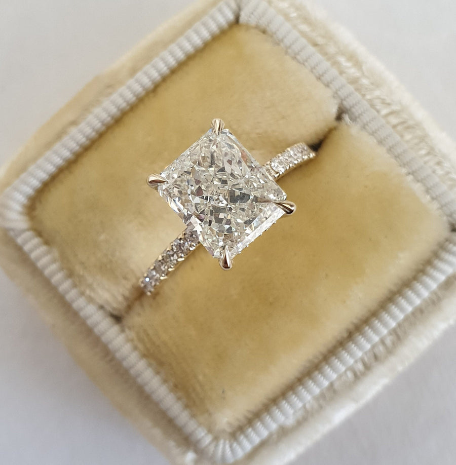 2CT radiant pave lab grown diamond engagement ring for sale