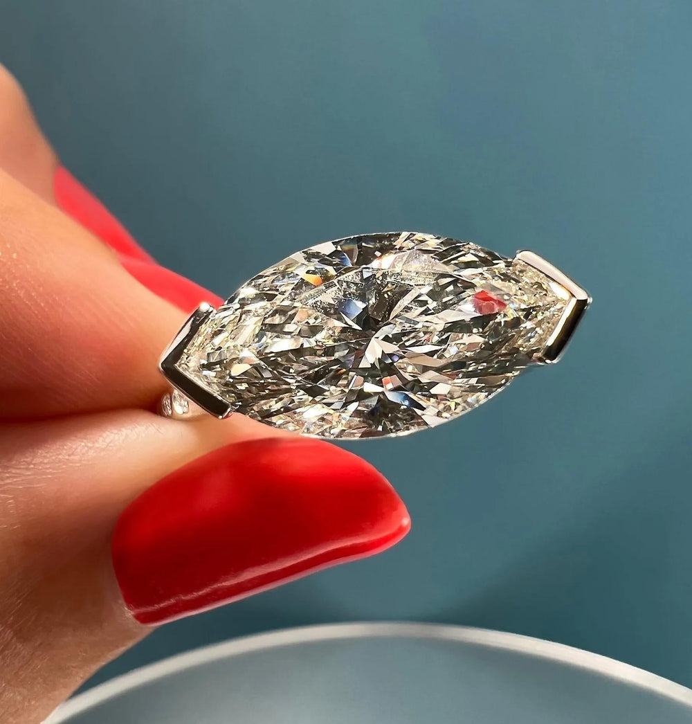 Handcrafted marquise cut solitaire lab grown diamond engagement ring